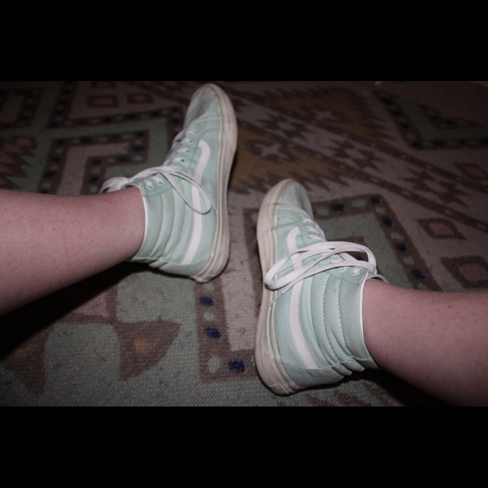 Turquoise and White Vans